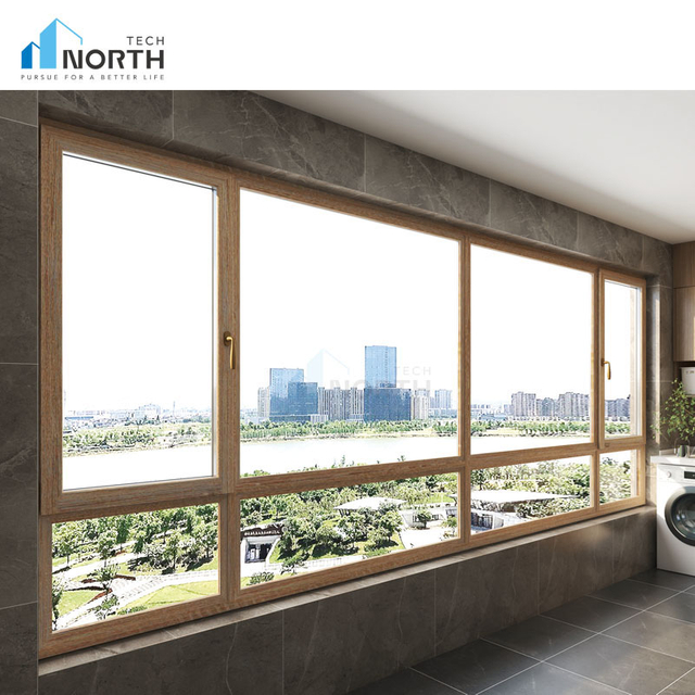 Ventana abatible grande y espaciosa de PVC UPVC de doble panel